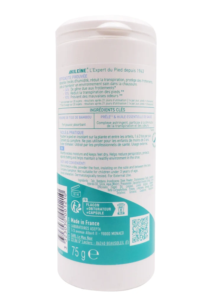 AKILEINE POUDRE ABSORBANTE 75G 3 akileine poudre dos