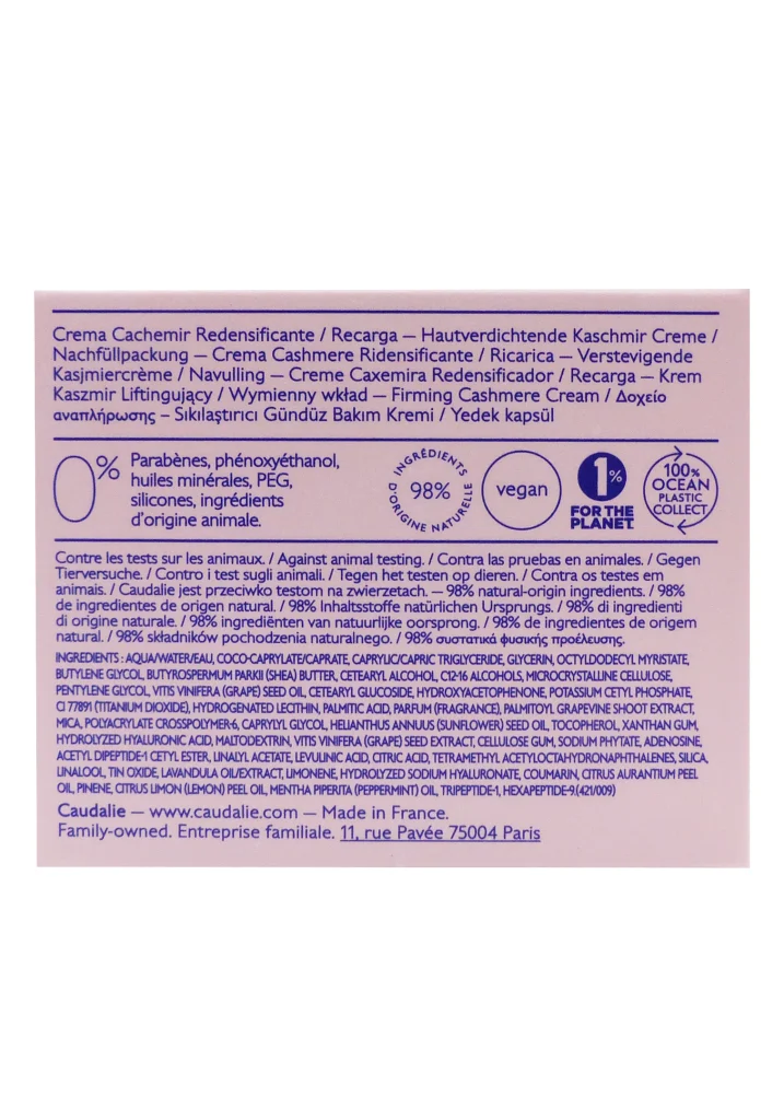 CAUDALIE RESVERATROL-LIFT CREME CACHEMIRE RECHARGE 50ML 3 caudalie dos packaging