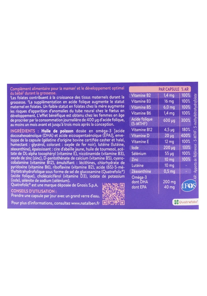 NATALBEN GROSSESSE 30 CAPSULES 3 dos complements alimentaires