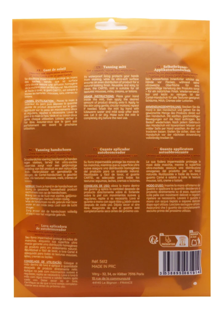 CARTEL GANT DE SOLEIL AUTOBRONZANT 3 dos gant de soleil