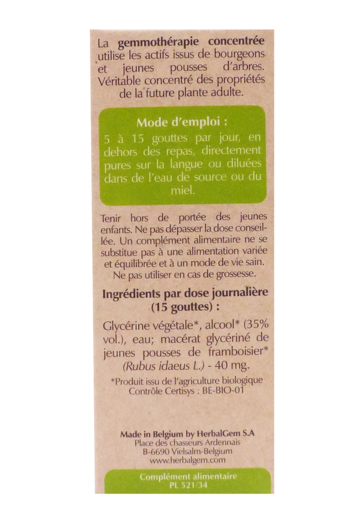HERBALGEM FRAMBOISIER 30ML 5 dos gemmotherapie dos