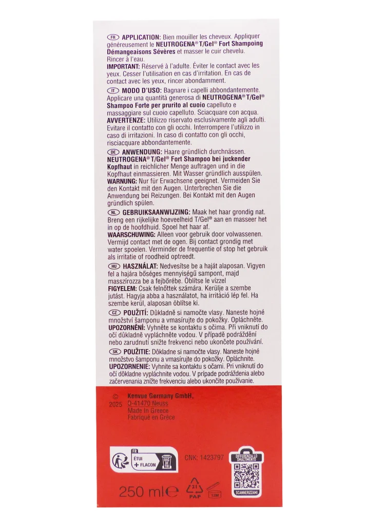 NEUTROGENA T/GEL SHAMPOING FORT DEMANGEAISONS SEVERES 250ML 5 dos itchy scalp