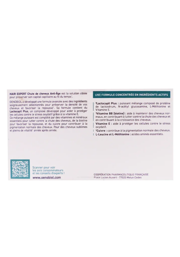 OENOBIOL HAIR EXPERT CHUTE ANTI-AGE 120 COMPRIMES 3 dos oenobiol