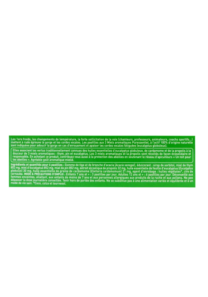 PURESSENTIEL 18 PASTILLES 3 MIELS 3 dos pastilles puressentiel