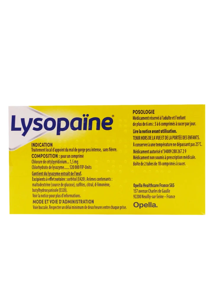 LYSOPAINE MIEL CITRON SANS SUCRE 36 COMPRIMES 3 lysopaine dos