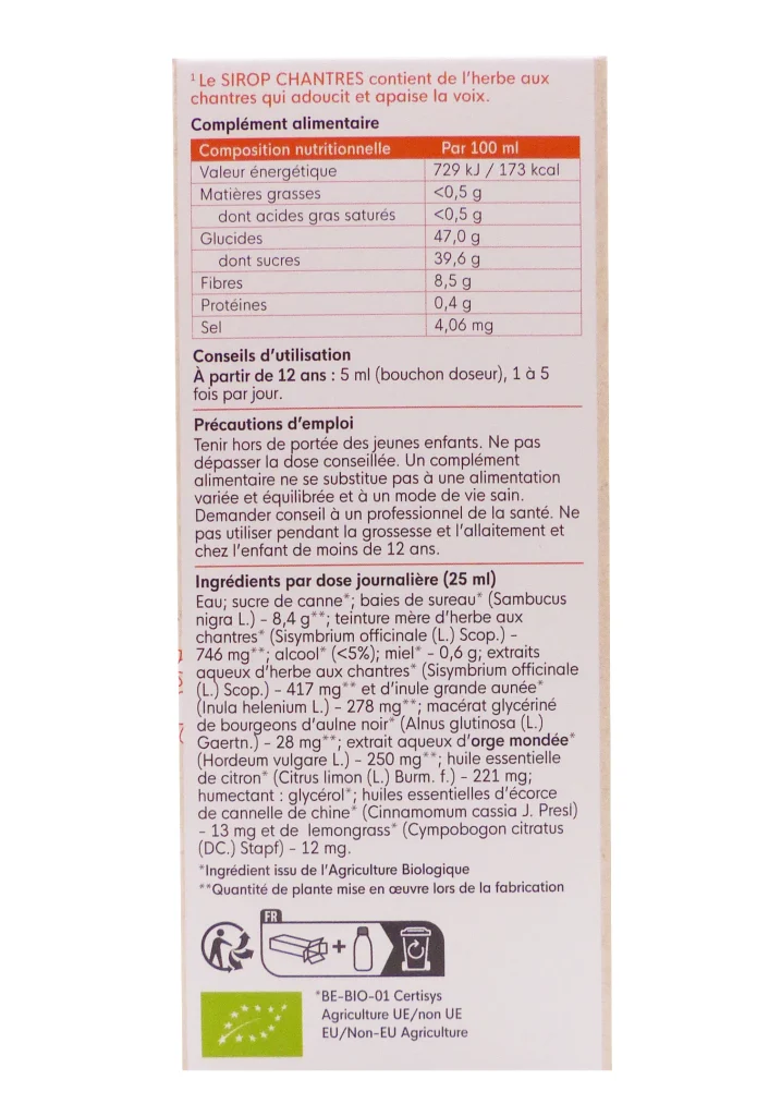 HERBALGEM SIROP CHANTRES VOIX 150ML 5 sirop chantres dos