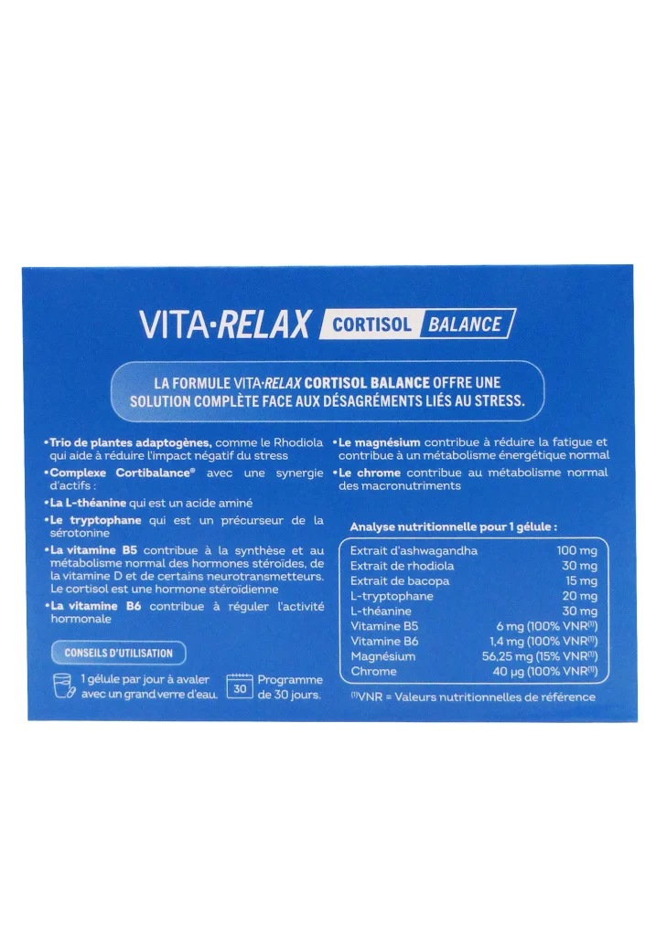 VITA RELAX CORTISOL BALANCE 30 GELULES 3 vita relax dos