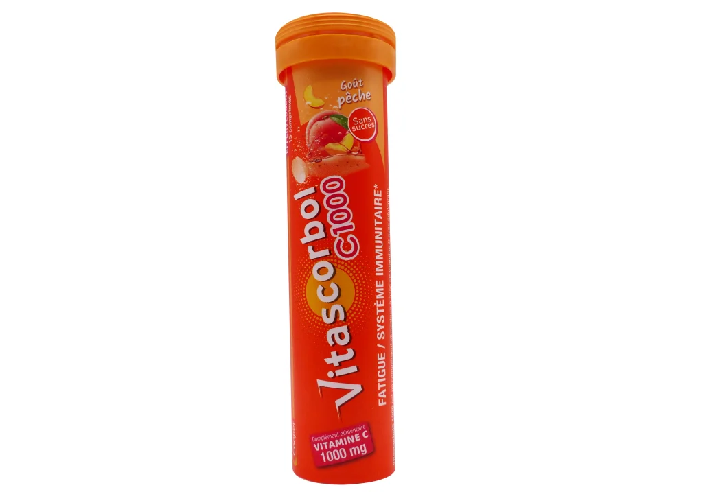 VITASCORBOL C1000 EFFERVESCENTS GOÛT PECHE 15 COMPRIMES SANS SUCRES 2 Sans titre 1 1