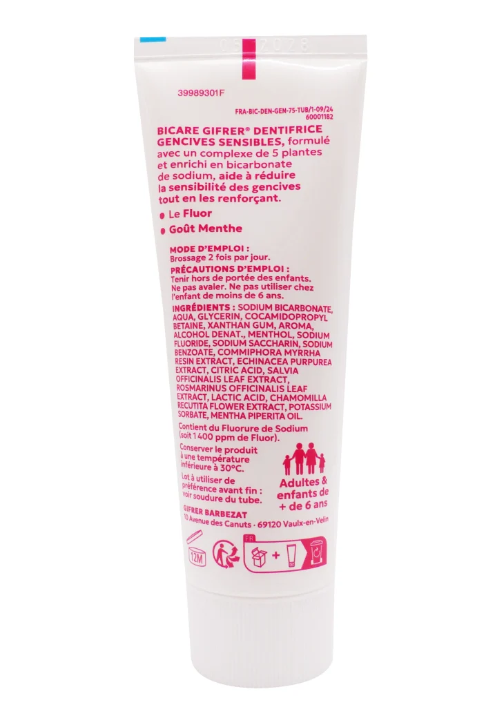 BICARE DENTIFRICE GENCIVES SENSIBLES 75ML 4 bicare dentifrice dos