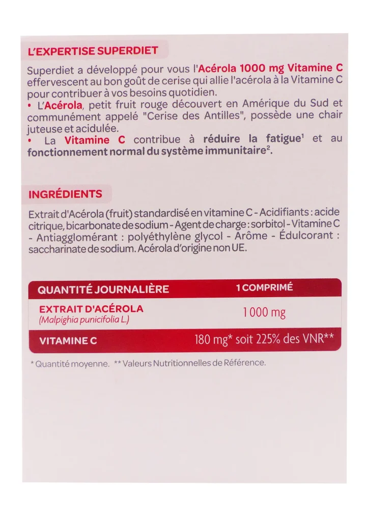 ACEROLA 1000 VITAMINE C 30 COMPRIMES EFFERVESCENTS 3 dos acerola