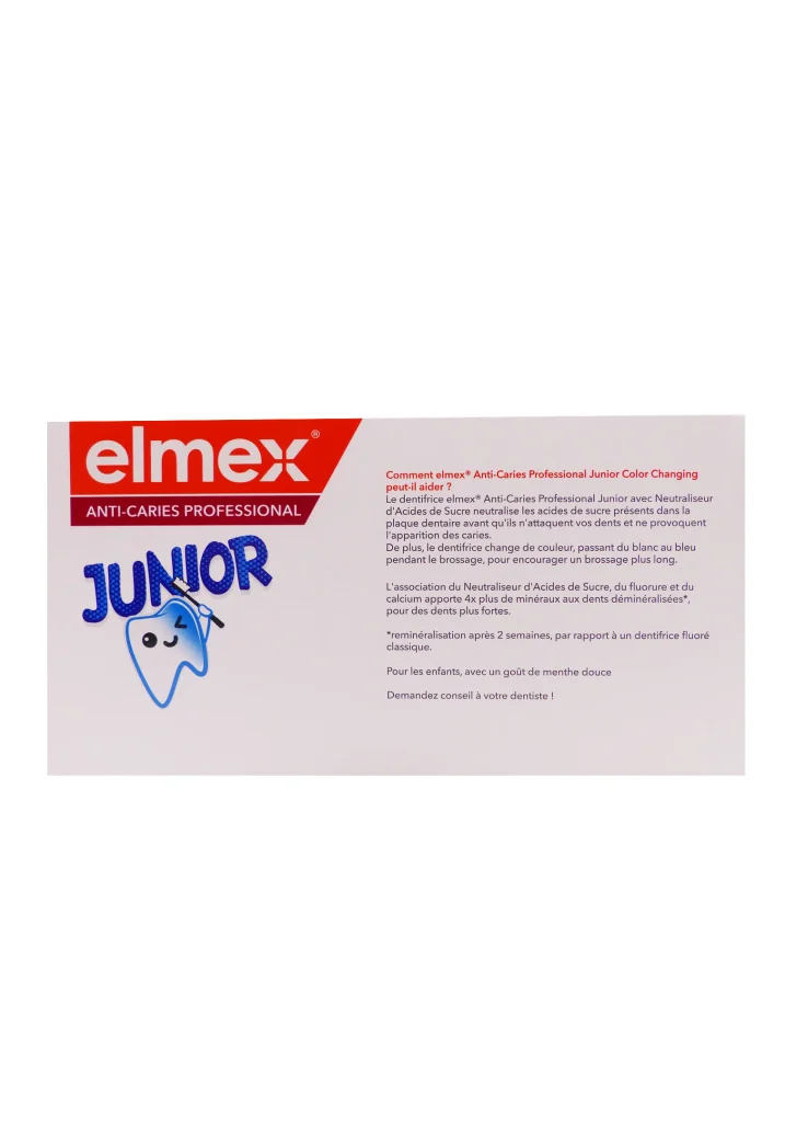 ELMEX ANTI-CARRIES PROFESSIONAL COLOR CHANGING 6-12 ANS LOT 2 DENTIFRICES 2X75ML 3 dos elmex lot