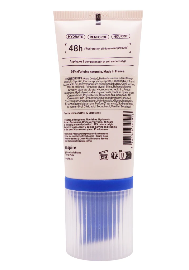 RESPIRE CREME RICHE HYDRATANT-BARRIERE 50ML 3 dos gel hydratant