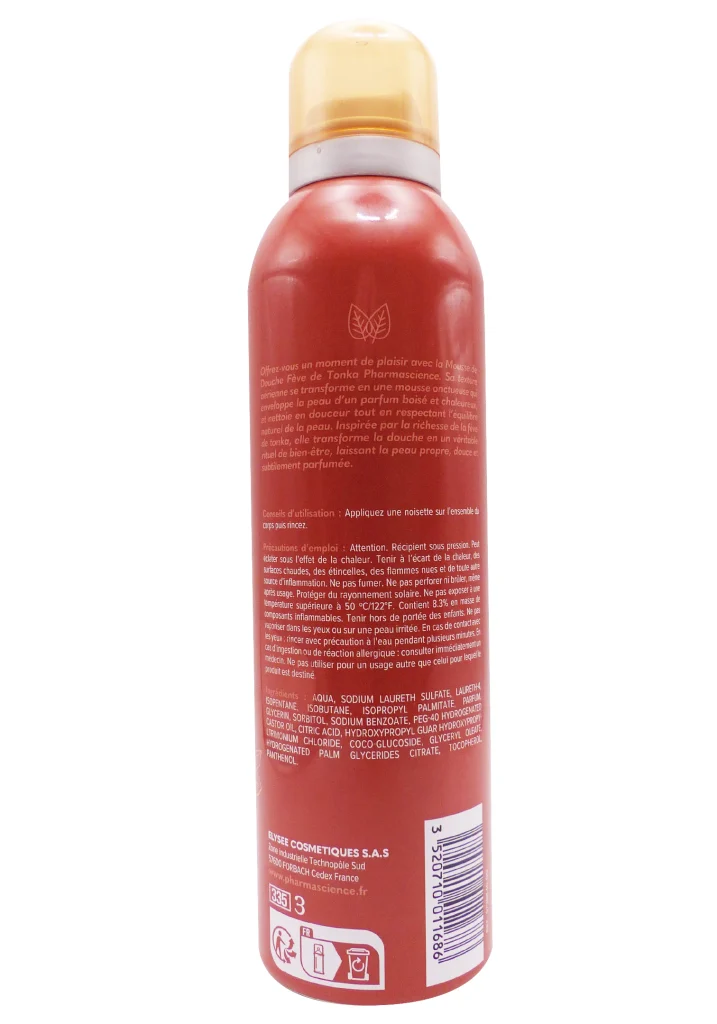 PHARMASCIENCE MOUSSE DE DOUCHE FEVE TONKA 200ML 3 dos mousse 717x1024 1