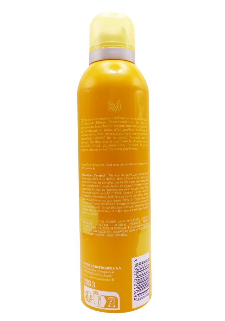 PHARMASCIENCE MOUSSE DE DOUCHE MONOÏ 200ML 3 dos mousse monoi