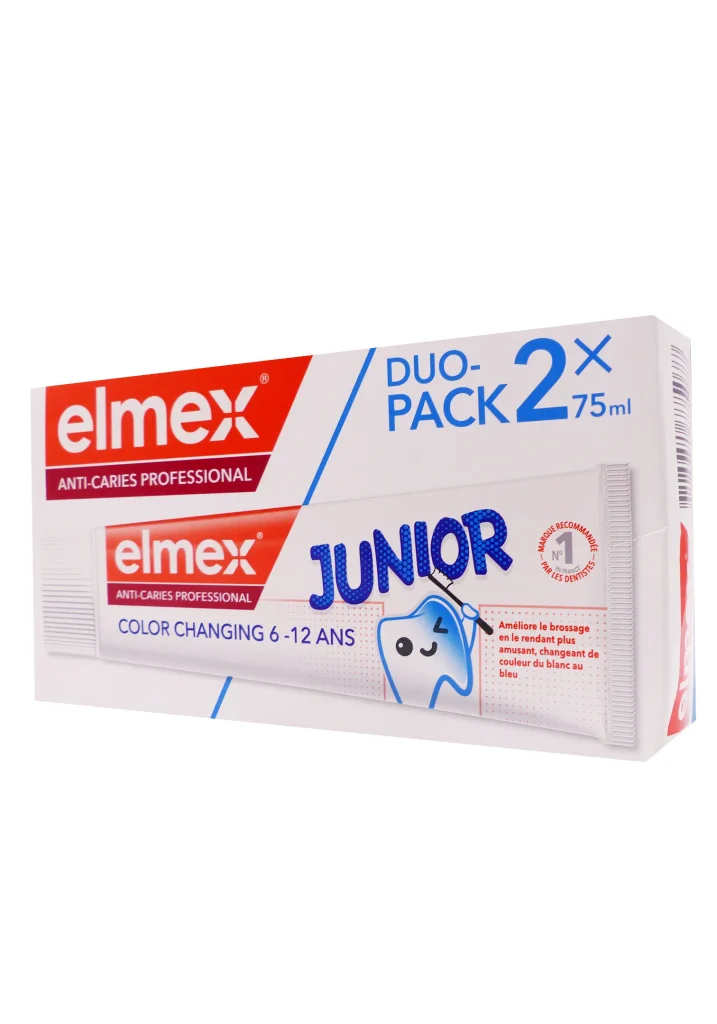 ELMEX ANTI-CARRIES PROFESSIONAL COLOR CHANGING 6-12 ANS LOT 2 DENTIFRICES 2X75ML 2 elmex junior lot 2