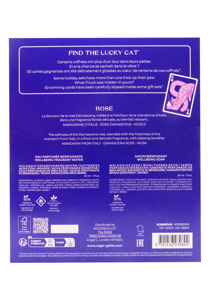 ROGER & GALLET COFFRET NOEL EAU PARFUMEE BIENFAISANTE ROSE 30 ML ET SAVON OFFERT 3 find the lucky cat rose