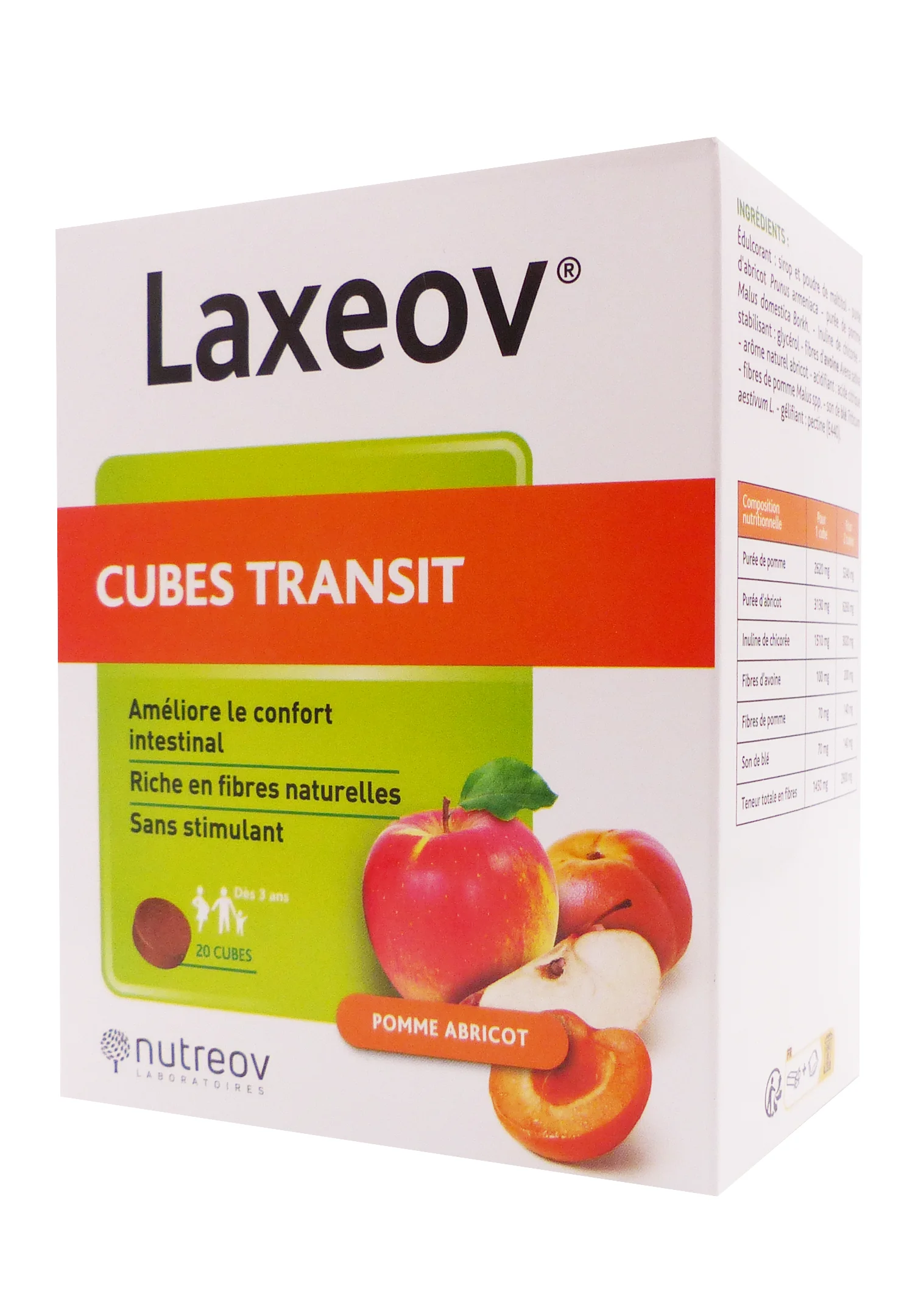 LAXEOV POMME ABRICOT 20 CUBES DE 10 G 1 laxeov cubes transit