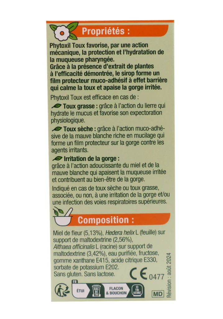 PHYTOXYL SIROP TOUX SECHE ET GRASSE AVEC SUCRE 100ML 3 phytoxil dos