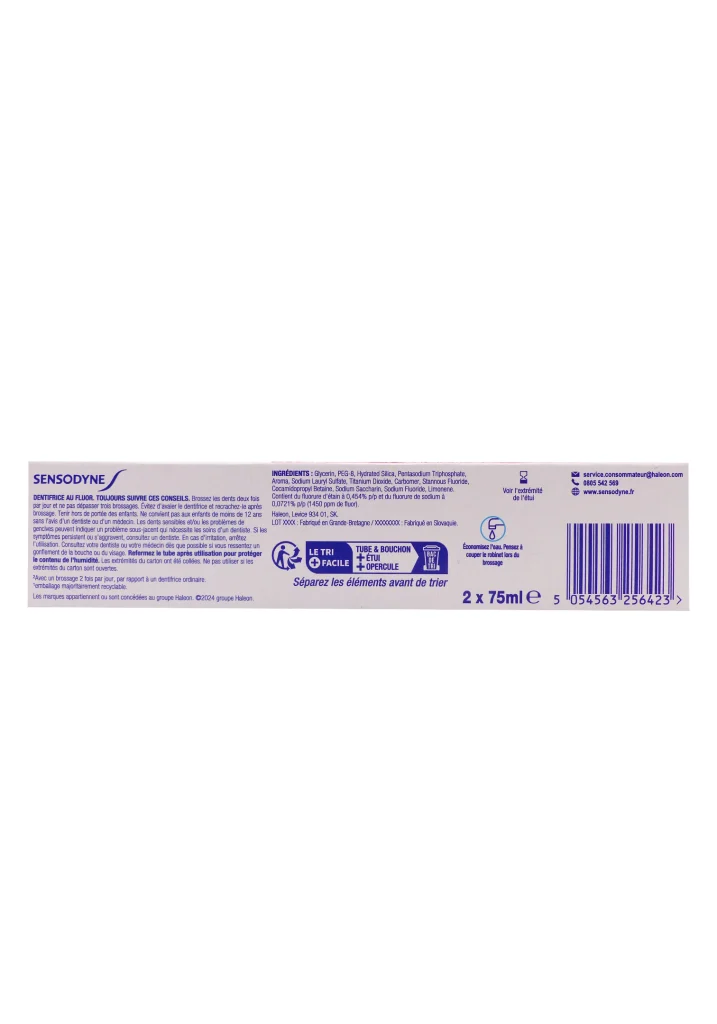 SENSODYNE SENSIBILITE ET GENCIVES MENTHE LOT 2X75ML 3 sensodyne dos