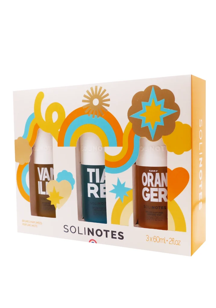 SOLINOTES COFFRET NOEL 2026, 3 BRUMES VANILLE, TIARE, FLEUR D'ORANGER 2 solinotes coffret