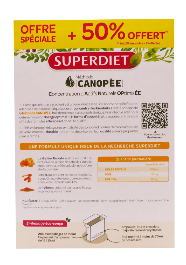 SUPER DIET GELEE ROYAL 1500MG 30 AMPOULES DE 10ML 3 superdiet dos