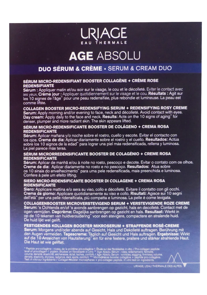 URIAGE COFFRET AGE ABSOLU SERUM 30 ML ET CREME ROSE 15 ML OFFERTE 3 uriage coffret dos
