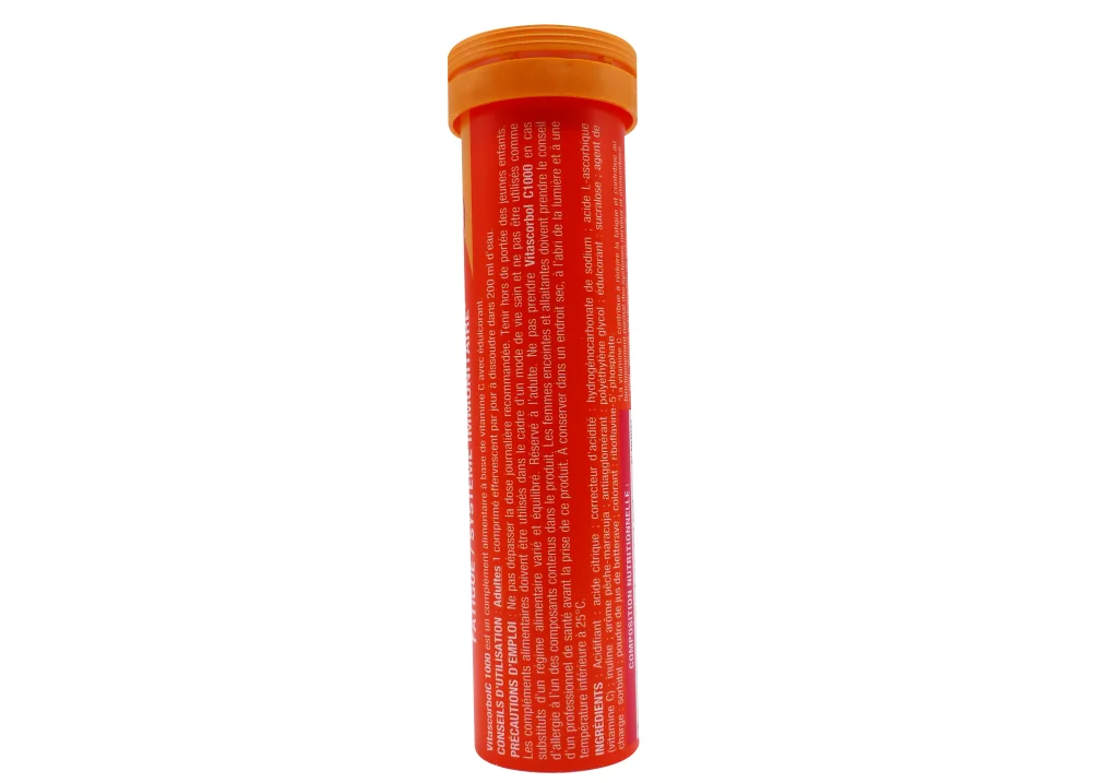 VITASCORBOL C1000 EFFERVESCENTS GOÛT PECHE 15 COMPRIMES SANS SUCRES 3 vitascorbol c1000 1